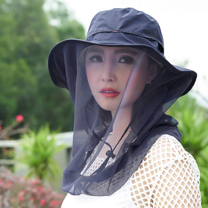 Jackcell Mosquito Head Net Hat, Safari Hat Sun Hat with Mesh Protection from Insect Navy Blue - Image 3